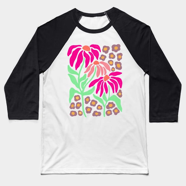 Retro Matisse Flower Design Baseball T-Shirt by cjustdesigns